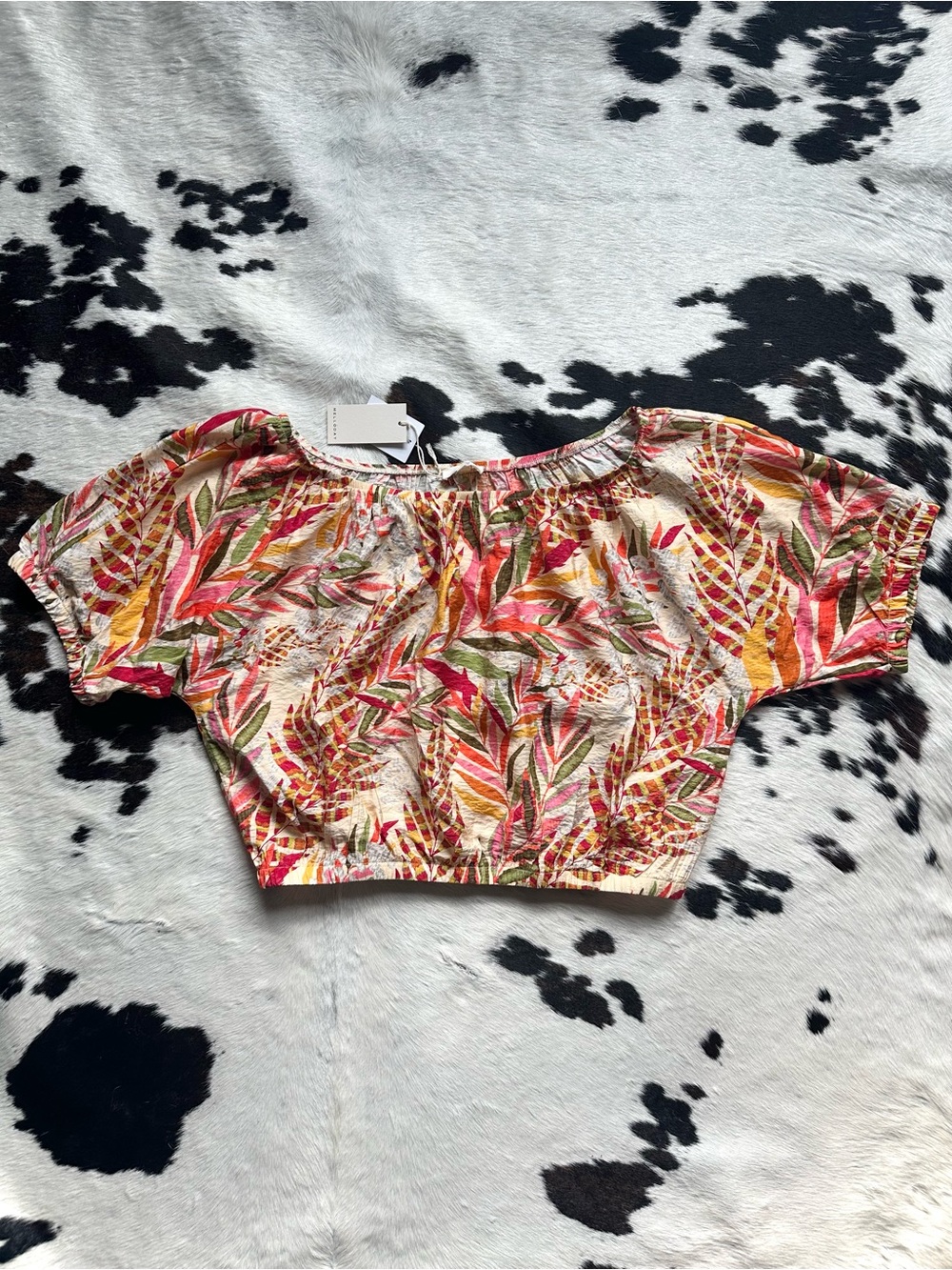MELLODAY Multicolor Tropical Print Off-Shoulder Crop Top XL